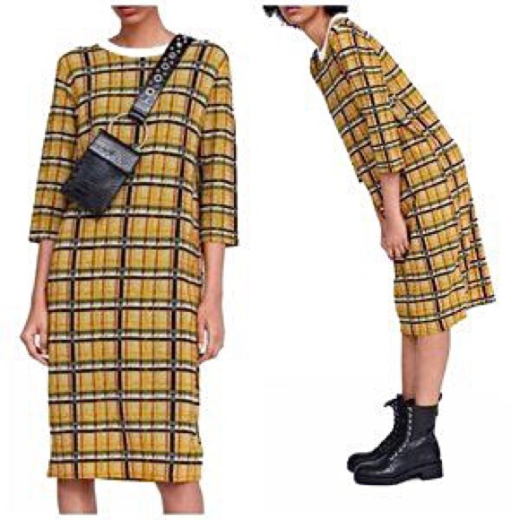 Zara · Nwot Golden Yellow Plaid Midi Sweater Dress - Picture 7 of 7